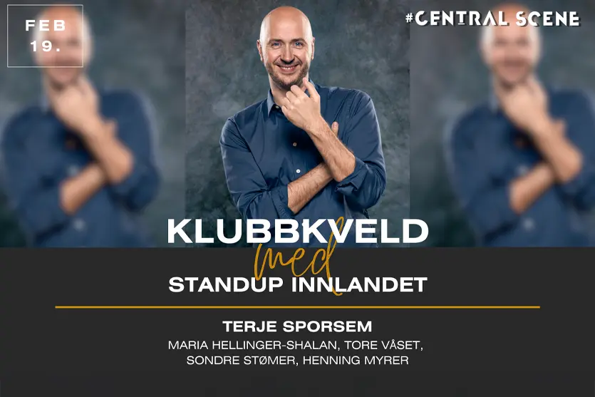 Bli med på en latterkveld på Standup Innlandet på Central Scene 19. februar! Med den morsomme Terje Sporsem sammen med andre talentfulle artister, lover denne begivenheten å levere uforglemmelige komedieøyeblikk. Ikke gå glipp av en kveld fullpakket med moro og underholdning!.